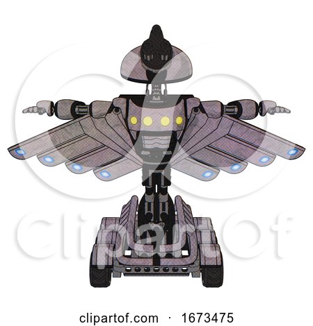 Bot Containing Gatling Gun Face Design and Light Chest Exoshielding and Yellow Chest Lights and Cherub Wings Design and Six-wheeler Base. Dark Sketch. T-pose. by Leo Blanchette