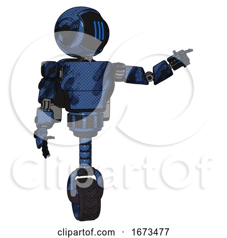 Automaton Containing Digital Display Head and Three Vertical Line Design and Light Chest Exoshielding and Prototype Exoplate Chest and Rocket Pack and Unicycle Wheel. Grunge Dark Blue. by Leo Blanchette
