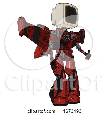 Bot Containing Old Computer Monitor and Light Chest Exoshielding and Stellar Jet Wing Rocket Pack and No Chest Plating and Light Leg Exoshielding and Stomper Foot Mod. Grunge Dots Cherry Tomato Red. by Leo Blanchette