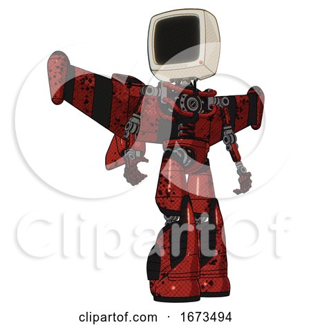 Bot Containing Old Computer Monitor and Light Chest Exoshielding and Stellar Jet Wing Rocket Pack and No Chest Plating and Light Leg Exoshielding and Stomper Foot Mod. Grunge Dots Cherry Tomato Red. by Leo Blanchette