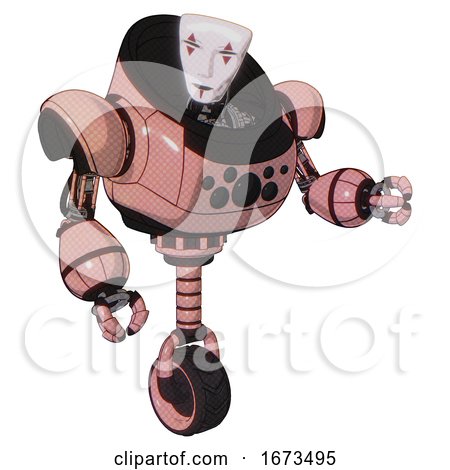 Cyborg Containing Humanoid Face Mask and Red Clown Marks and Heavy Upper Chest and Chest Compound Eyes and Unicycle Wheel. Toon Pink Tint. Fight or Defense Pose.. by Leo Blanchette