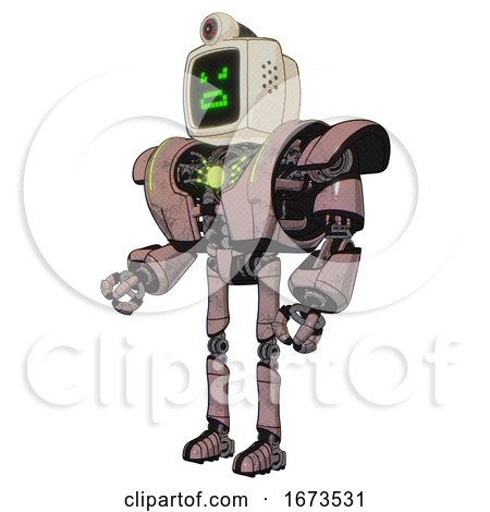 Automaton Containing Old Computer Monitor and Angry Pixels Face and Retro-futuristic Webcam and Heavy Upper Chest and Heavy Mech Chest and Green Energy Core and Ultralight Foot Exosuit. by Leo Blanchette