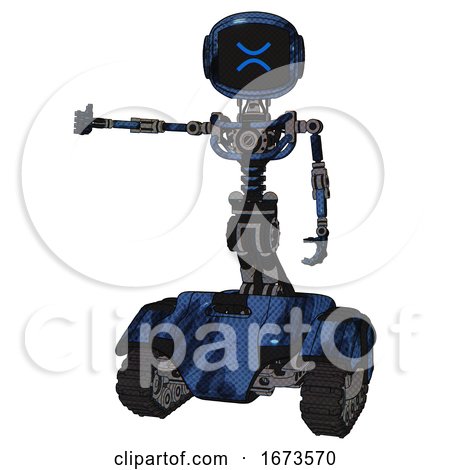 Bot Containing Digital Display Head and Wince Symbol Expression and Light Chest Exoshielding and No Chest Plating and Tank Tracks. Grunge Dark Blue. Arm out Holding Invisible Object.. by Leo Blanchette