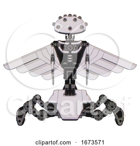 Bot Containing Plughead Dome Design and Light Chest Exoshielding and Pilot's Wings Assembly and No Chest Plating and Insect Walker Legs. White Halftone Toon. Front View. by Leo Blanchette