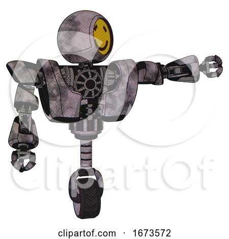 Robot Containing Round Head Yellow Happy Face and Heavy Upper Chest and Heavy Mech Chest and Unicycle Wheel. Sketch Pad Cloudy Smudges. Pointing Left or Pushing a Button.. by Leo Blanchette