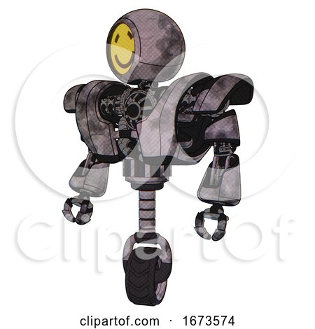 Robot Containing Round Head Yellow Happy Face and Heavy Upper Chest and Heavy Mech Chest and Unicycle Wheel. Sketch Pad Cloudy Smudges. Standing Looking Right Restful Pose. by Leo Blanchette