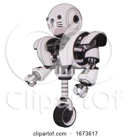 Bot Containing Round Head and Heavy Upper Chest and Heavy Mech Chest and Unicycle Wheel and Cat Face. White Halftone Toon. Facing Right View. by Leo Blanchette