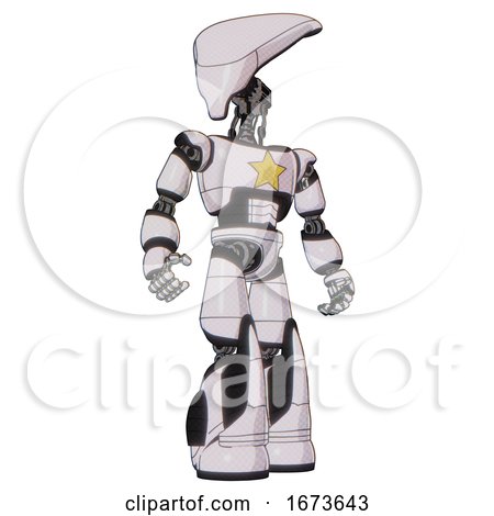 Droid Containing Flat Elongated Skull Head and Light Chest Exoshielding and Yellow Star and Light Leg Exoshielding and Stomper Foot Mod. White Halftone Toon. Hero Pose. by Leo Blanchette