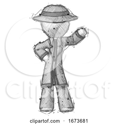 Sketch Detective Man Waving Left Arm with Hand on Hip by Leo Blanchette