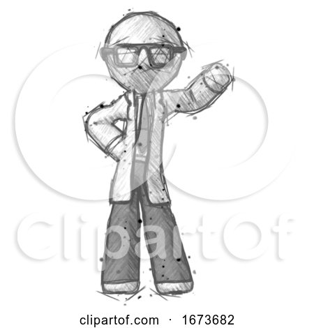 Sketch Doctor Scientist Man Waving Left Arm with Hand on Hip by Leo Blanchette