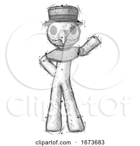 Sketch Plague Doctor Man Waving Left Arm with Hand on Hip by Leo Blanchette