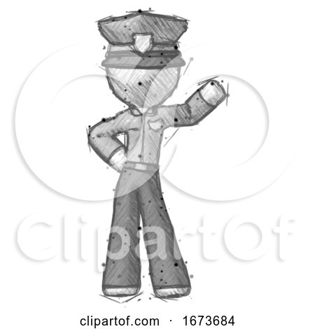 Sketch Police Man Waving Left Arm with Hand on Hip by Leo Blanchette