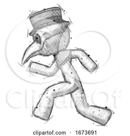 Sketch Plague Doctor Man Running Fast Left by Leo Blanchette
