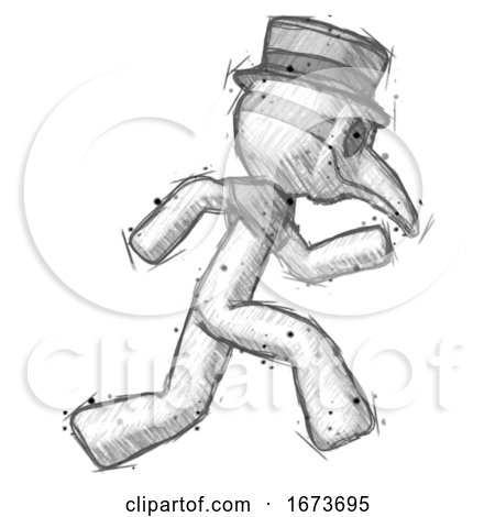 Sketch Plague Doctor Man Running Fast Right by Leo Blanchette