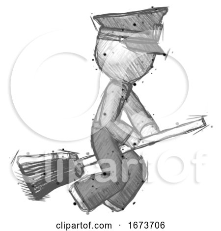 Sketch Police Man Flying on Broom by Leo Blanchette