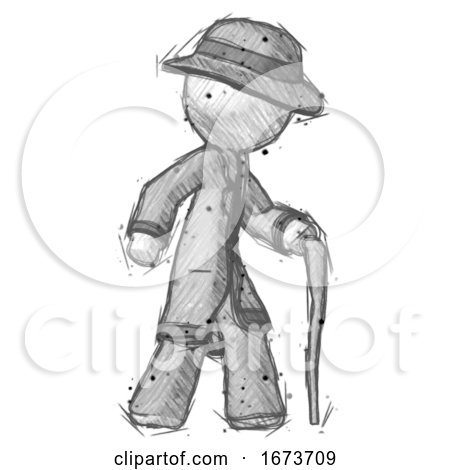 Sketch Detective Man Walking with Hiking Stick by Leo Blanchette