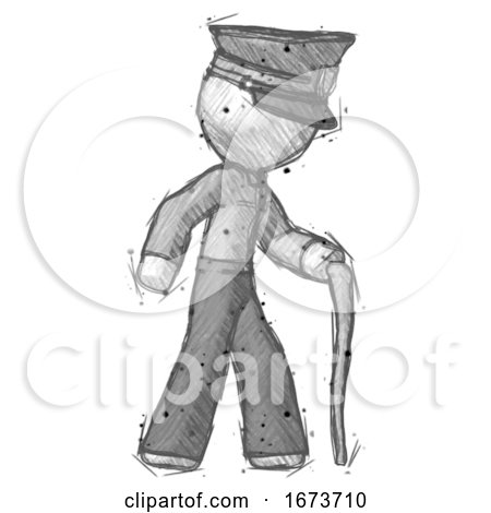 Sketch Police Man Walking with Hiking Stick by Leo Blanchette