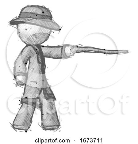 Sketch Detective Man Pointing with Hiking Stick by Leo Blanchette