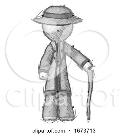 Sketch Detective Man Standing with Hiking Stick by Leo Blanchette