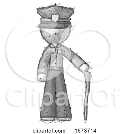 Sketch Police Man Standing with Hiking Stick by Leo Blanchette