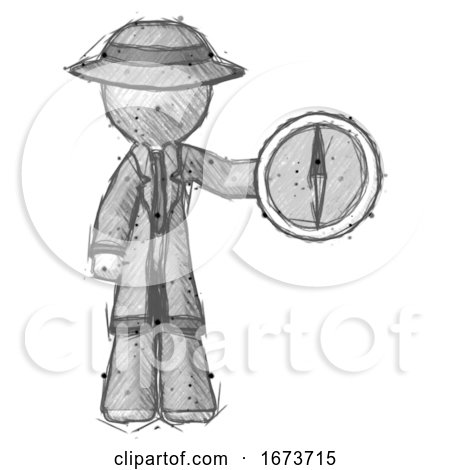 Sketch Detective Man Holding a Large Compass by Leo Blanchette