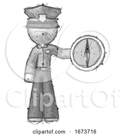 Sketch Police Man Holding a Large Compass by Leo Blanchette
