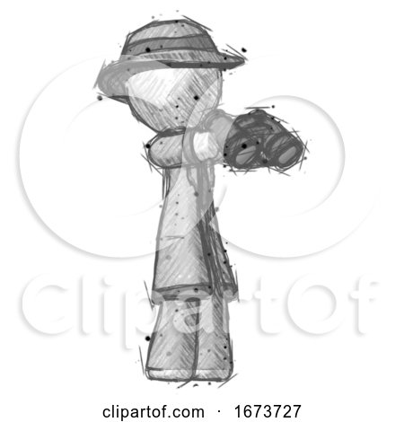 Sketch Detective Man Holding Binoculars Ready to Look Right by Leo Blanchette