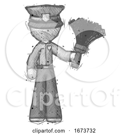 Sketch Police Man Holding Feather Duster Facing Forward by Leo Blanchette