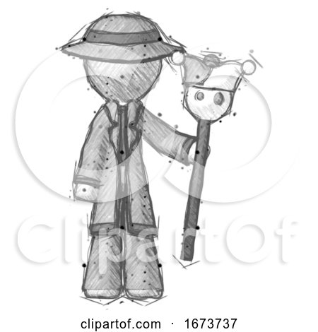 Sketch Detective Man Holding Jester Staff by Leo Blanchette