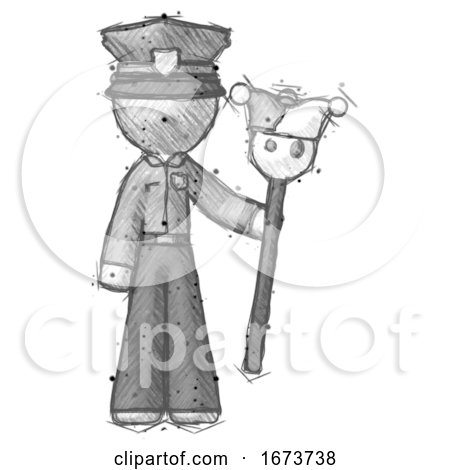 Sketch Police Man Holding Jester Staff by Leo Blanchette