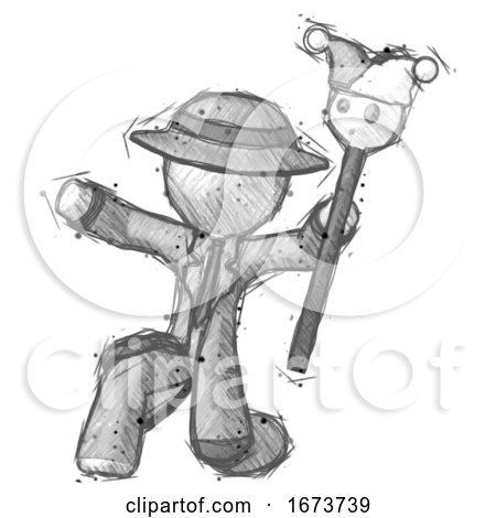 Sketch Detective Man Holding Jester Staff Posing Charismatically by Leo Blanchette