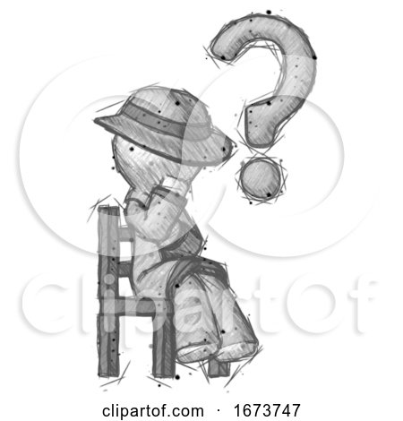 Sketch Detective Man Question Mark Concept, Sitting on Chair Thinking by Leo Blanchette