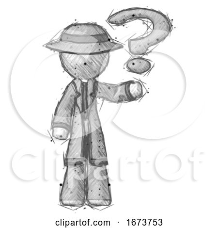 Sketch Detective Man Holding Question Mark to Right by Leo Blanchette