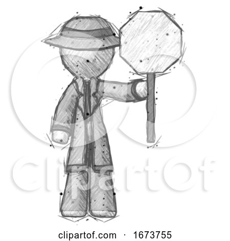 Sketch Detective Man Holding Stop Sign by Leo Blanchette