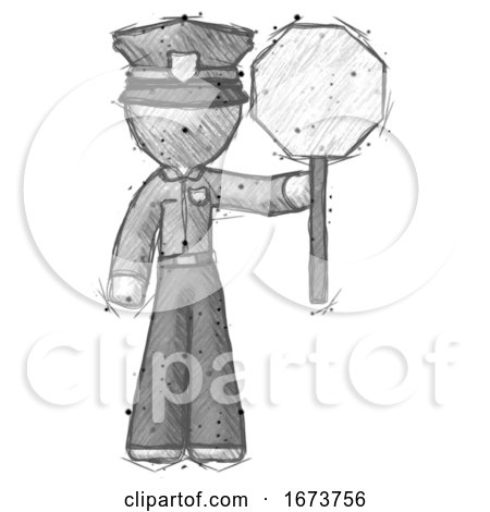Sketch Police Man Holding Stop Sign by Leo Blanchette