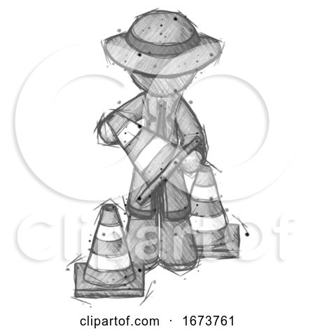 Sketch Detective Man Holding a Traffic Cone by Leo Blanchette