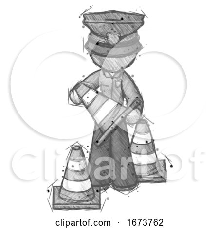 Sketch Police Man Holding a Traffic Cone by Leo Blanchette