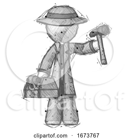 Sketch Detective Man Holding Tools and Toolchest Ready to Work by Leo Blanchette