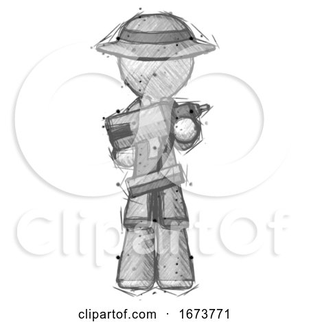 Sketch Detective Man Holding Large Drill by Leo Blanchette