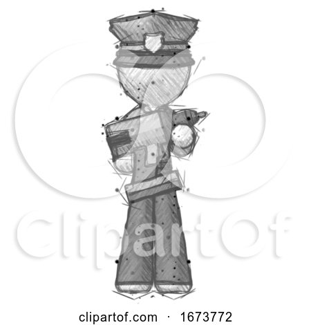 Sketch Police Man Holding Large Drill by Leo Blanchette