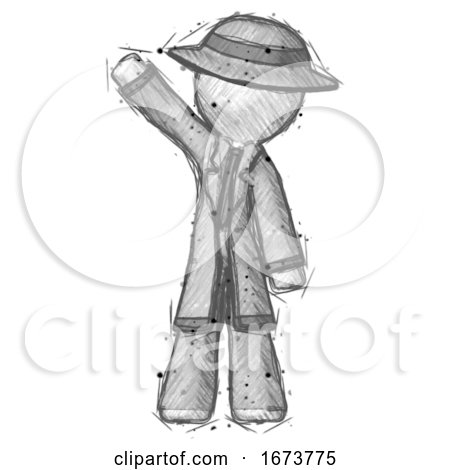 Sketch Detective Man Waving Emphatically with Right Arm by Leo Blanchette