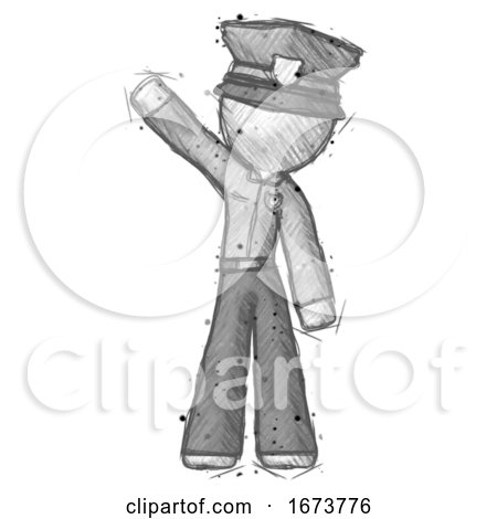 Sketch Police Man Waving Emphatically with Right Arm by Leo Blanchette