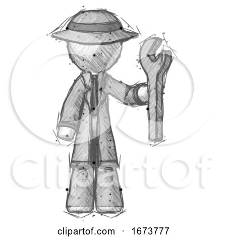 Sketch Detective Man Holding Wrench Ready to Repair or Work by Leo Blanchette