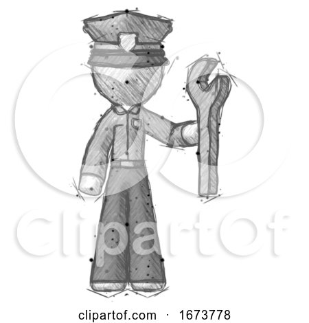 Sketch Police Man Holding Wrench Ready to Repair or Work by Leo Blanchette