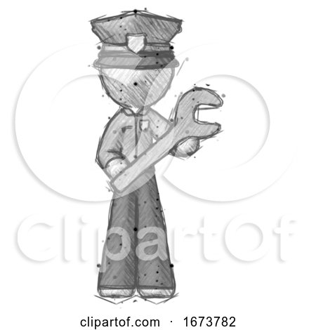 Sketch Police Man Holding Large Wrench with Both Hands by Leo Blanchette