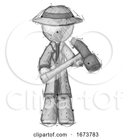 Sketch Detective Man Holding Hammer Ready to Work by Leo Blanchette