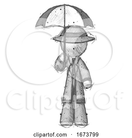 Sketch Detective Man Holding Umbrella by Leo Blanchette
