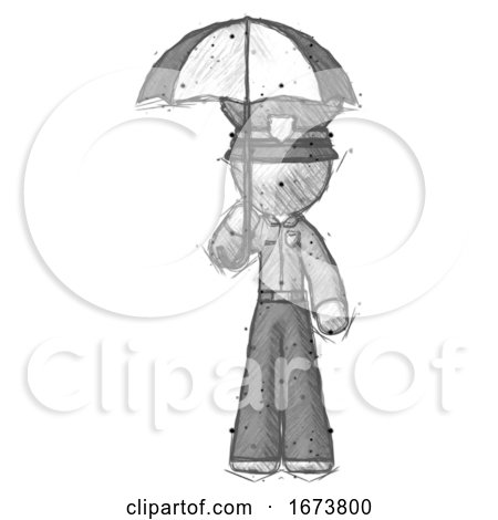 Sketch Police Man Holding Umbrella by Leo Blanchette