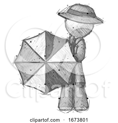 Sketch Detective Man Holding Rainbow Umbrella out to Viewer by Leo Blanchette