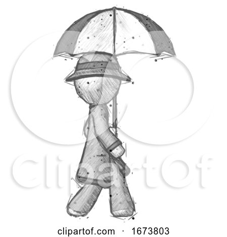 Sketch Detective Man Woman Walking with Umbrella by Leo Blanchette